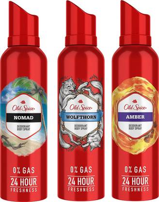 OLD SPICE Nomad, Wolfthorn & Amber Body Spray 140ML Each (Pack of 3) Deodorant Spray  -  For Men