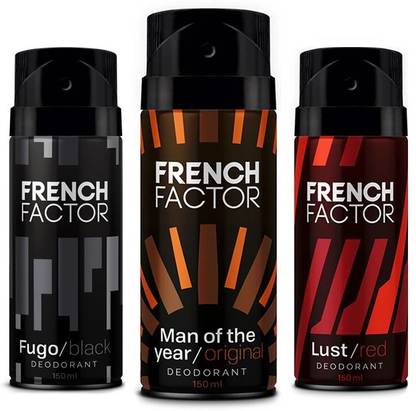 French Factor MOY Original, Lust Red & Fugo Black Deodorant For Men, Combo (150ml, Pack of 3) Deodorant Spray  -  For Men