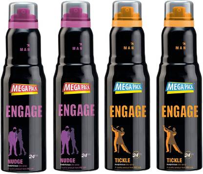 Engage Deo Combo, 2 Nudge (220ml) & 2 Tickle (220ml), Deodorant Spray (Pack of 4) Deodorant Spray  -  For Men