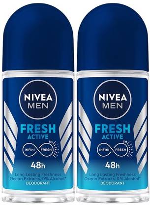 NIVEA Fresh Active Roll-On (25ml Each) - Long-Lasting Odor Protection for All-Day Deodorant Roll-on  -  For Men