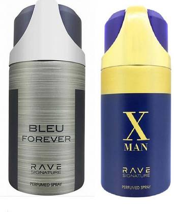 RAVE 1 BLEU FOREVER & X MAN DEODORANT, 250ML EACH PACK OF 2. Perfume Body Spray  -  For Men & Women