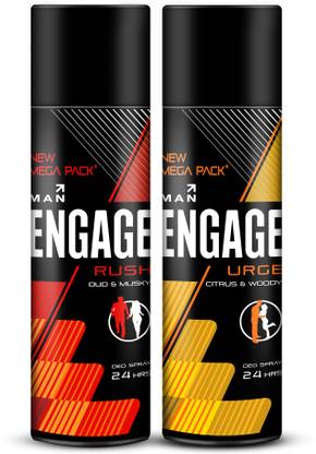 Engage Rush & Urge Mega Pack Deo Combo for Men 220ml x2, Long Lasting Deo Spray Deodorant Spray  -  For Men