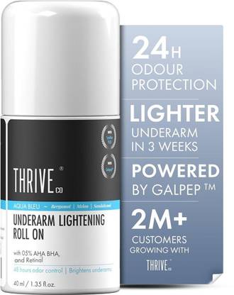 ThriveCo Underarm Lightening Roll-On | Aqua Bleu Fragrance | 5%AHA BHA | 48H Odor Control Deodorant Roll-on  -  For Men & Women
