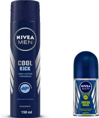 NIVEA Cool Kick Deo 150 ML & Fresh Power Roll On 50 ML Deodorant Spray  -  For Men & Women