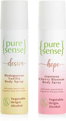 PureSense Body Spray Combo Japanese Cherry Blossom+ Madagascar Vanilla Long Lasting No Gas Deodorant Spray  -  For Men & Women