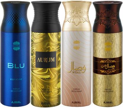 Ajmal Blu, Aurum, Wisal & Wisal Dhahab Each Deodorant Spray  -  For Men & Women