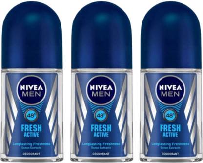 NIVEA Fresh Active roll on 50ml Set Of 3pc Deodorant Spray  -  For Men & Women