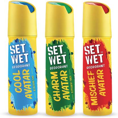 SET WET Cool, Charm and Mischief Avatar Deodorant Spray – For Men  (450 ml, Pack of 3)