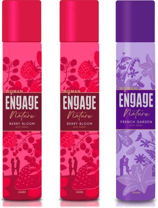 Engage Deo Spray, Berry Bloom (Pack of 2) & French Garden (Pack of 1) Fragrance Scent Deodorant Spray  -  For Women