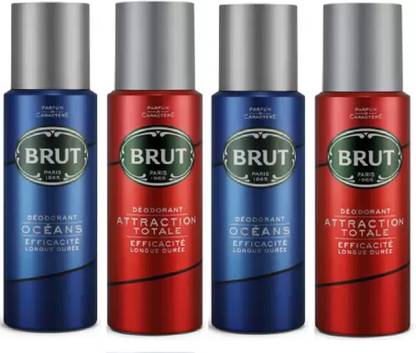 BRUT (Pack 4) OCEANS, ATTRACTION 200ML X 4 Deodorant Spray  -  For Men