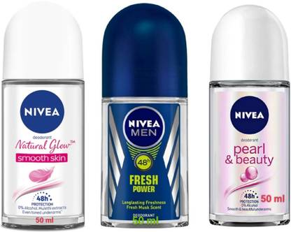 NIVEA Roll On 50ml -Natural Glow Smooth Skin, Fresh Power , Pearl Beauty Deodorant Roll-on  -  For Men & Women
