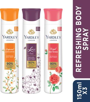 Yardley London Lace Satin, Imperial Sandalwood, and Royal Red Roses Refreshing Body Spray  -  For Women