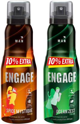 Engage Ocean Zest, Citrus & Aquatic and Spice Mystique, Woody & Leather, Skin Friendly Deodorant Spray  -  For Men
