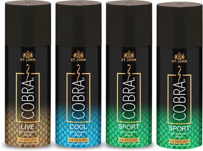 ST-JOHN Cobra Deo Live, Sport (2Pcs) and Cool 150 ML each Body Deodorant Spray - For Men & Women