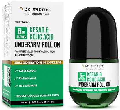 Dr. Sheth's Kesar & Kojic Acid Underarm Roll On | Prevents & Controls Body Odor Deodorant Roll-on  -  For Men & Women