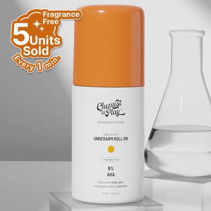 Chemist at Play 5% AHA Underarm Roll On | Lactic Acid for Dark & Pigmented Skin - Fragrance Free Deodorant Roll-on  -  For Men & Women