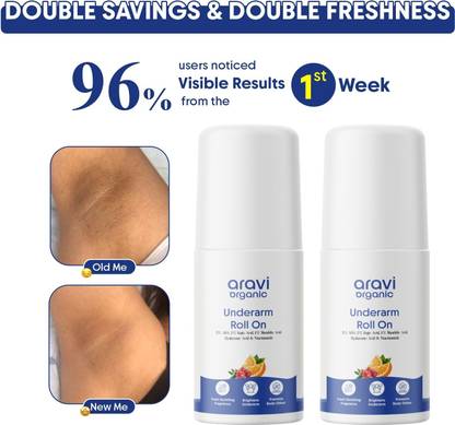 Aravi Organic Under Arm Roll On - 5% AHA & 2% Kojic Acid Control Body Odour Deodorant Roll-on Deodorant Roll-on - For Men & Women