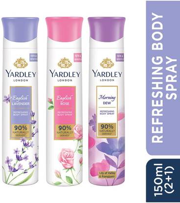 Yardley London Deo Tripack - English Lavender, English Rose, and Morning Refreshing Body Deodorant Spray  -  For Women