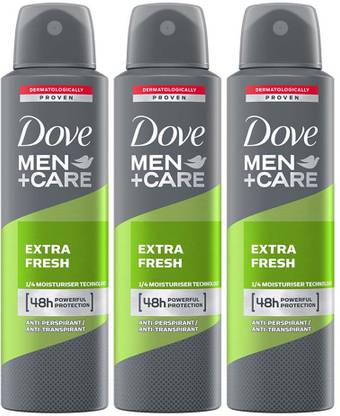 DOVE Men+Care Extra Fresh Dry Spray Antiperspirant Deodorant (Pack of 3) Deodorant Spray – For Men  (450 ml, Pack of 3) at Rs. 247