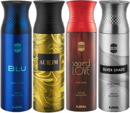 Ajmal Blu & Aurum & Sacred Love & Silver Shade Each Deodorant Spray  -  For Men & Women