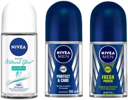 NIVEA Roll On 50ml -Natural Glow Sensitive , Protect care Men , Fresh Power Deodorant Roll-on  -  For Men & Women