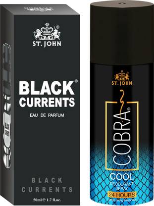 ST-JOHN Cobra Deodrant Cool 150 ml & Cobra Black Current 50ml Perfume Combo Gift Pack Perfume Body Spray  -  For Men & Women