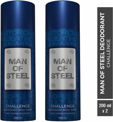 DENVER Combo of Man Of Steel Challenge Long lasting Deodorant Spray – For Men  (400 ml, Pack of 2)