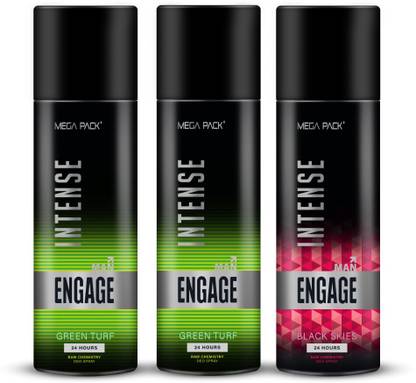 Engage Intense Deo Combo, 1 Black Skies (220ml) & 2 Green Turf (220ml) Deodorant Spray  -  For Men