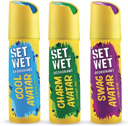 SET WET Cool, Charm and Swag Avatar Deodorant Spray – For Men  (450 ml, Pack of 3) at Rs. 262