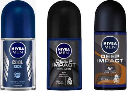 NIVEA Cool kick and Deep Impact Black And Energy 50ml roll on set of 3 Deodorant Roll-on  -  For Men & Women