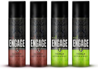 Engage Deo Combo, 2 Nudge (220ml) & 2 Tickle (220ml), Deodorant Spray (Pack of 4) Deodorant Spray - For Men