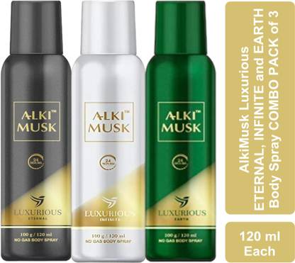 alki musk Luxurious ETERNAL, INFINITE and EARTH Combo No Gas Body Spray Body Spray  -  For Men