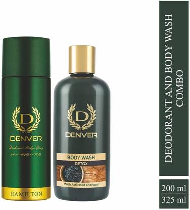 DENVER Hamilton 200 ml & Bodywash With Activated Charcoal 325 ml Combo Deodorant Spray  -  For Men