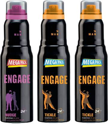 Engage Deo Combo 1 Nudge 220ml and 2 Tickle 220ml Deodorant Spray – For Men  (660 ml, Pack of 3)