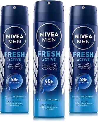 NIVEA Men Fresh Active Long Lasting Anti-Perspirant Pack of 3 Deodorant Spray – For Men  (150 ml, Pack of 3)