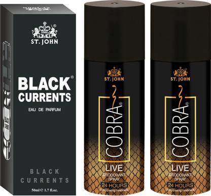 ST-JOHN Cobra Deodrant Live150ml Pack of 2 & Black Current 50ml Perfume Combo Gift Pack Perfume Body Spray - For Men & Women