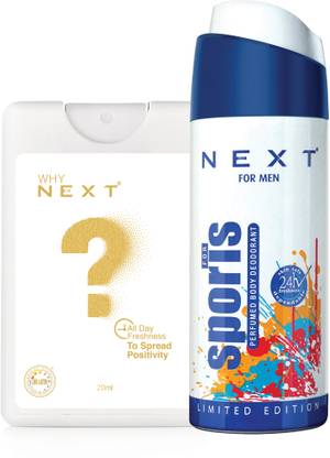 NEXT Sports Deo Spray and Why? Pocket Perfume- 150ml+ 20ml Duo Deodorant Spray  -  For Men & Women