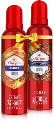 OLD SPICE AMBER AND LIONPRIDE EACH 140ML PACK OF 2 Deodorant Spray  -  For Men & Women