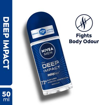 Nivea Men Deep Impact with Maxxtech, Black Carbon, 72h Odour Protect, Long Lasting Deodorant Roll-on  -  For Men