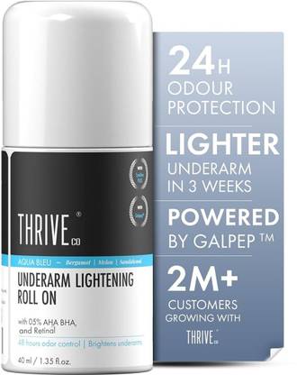 ThriveCo Underarm Roll-On 5% AHA BHA, 48H Odour Control, Aqua Bleu Scent for Men & Women Deodorant Roll-on  -  For Men & Women