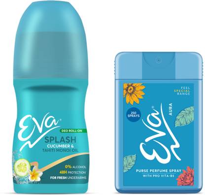 EVA Splash Underarm Deo Rollon 50ml | Fresh Underarms & purse perfume Aura 18ml Deodorant Roll-on  -  For Women