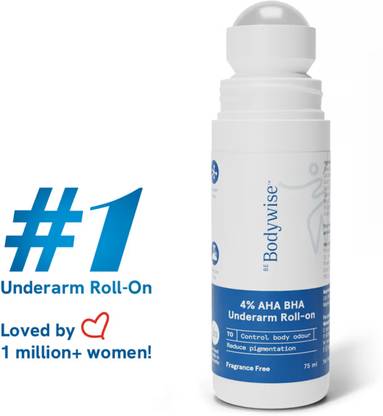 Be Bodywise 4% AHA BHA Underarm Roll On | Fragrance Free | Reduces Odour & Pigmentation Deodorant Roll-on  -  For Women
