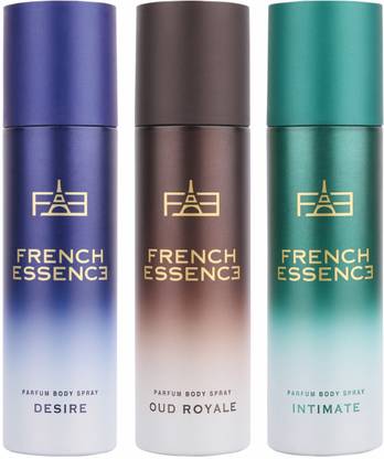 FRENCH ESSENCE No Gas Deo- Intimate, Desire and Oud Royale (120ml Each) Deodorant Spray  -  For Men & Women
