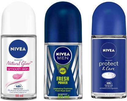 NIVEA Smooth Skin Fresh Power & Protect Care F 50ml Roll on Set of 3 Deodorant Roll-on  -  For Men & Women