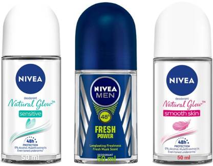 NIVEA Roll On 50ml -Natural Glow Sensitive , Fresh Power, Smooth Skin Deodorant Roll-on  -  For Men & Women