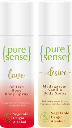 PureSense Body Spray Combo (Love British Rose + Madagascar Vanilla) Long Lasting No Gas Deodorant Spray – For Men & Women  (300 ml, Pack of 2) at Rs. 288