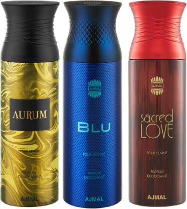 Ajmal Aurum & Blu & Sacred Love Each 200ML Deodorant Spray  -  For Men & Women