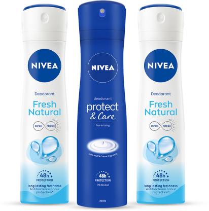 NIVEA Fresh Natural Women Deodorant (Pack of 2) &Protect and Care Deodorant (Pack of 1) Deodorant Spray  -  For Women