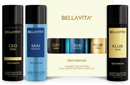 BELLAVITA Men's Body Parfum Deodorant Spray Gift Set (3x150 ML) || Long Lasting Fragrance Deodorant Spray  -  For Men