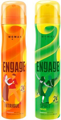 Engage Intrigue for Her & Spirit for Her, Skin Friendly, 150ml each Deodorant Spray  -  For Women